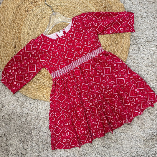 Traditional Printed Frock with Flared Hem