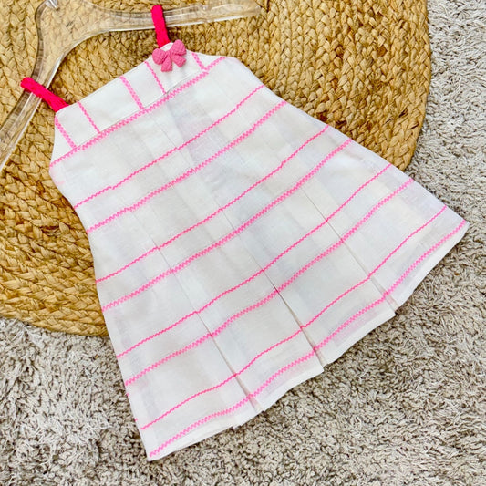 Sleeveless Striped Dress with Bow Accent